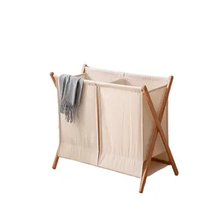 Cesto de madeira para lavanderia, cesto para lavanderia com alças dobrável, fácil de transportar