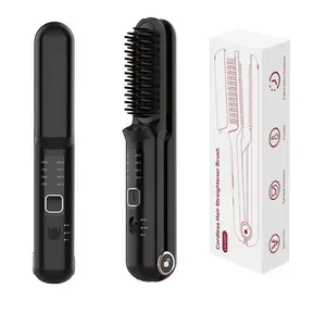 Wholesale Type-C 28w Memory Function Mini Wireless Hair Straightening Brush Portable Cordless Hair Straightener Comb