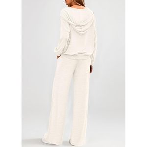 Women's 2 Piece <b>Zip</b> <b>Up</b> Hoodie Wide Leg Tracksuit Casual Spring Lounge Set Breathable Knitted Outfit - Product Image 4