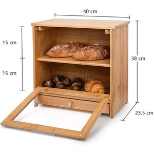 Caja de pan de bambú de doble capa con cajón para almacenamiento de alimentos para uso en la cocina - Product Image 2