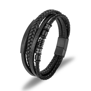 Nuevo logotipo personalizado <span class=keywords><strong>2022</strong></span> Nueva pulsera Pulseras y brazaletes de cuero negro Pulseras de acero inoxidable para mujeres Hombres Brazaletes de joyerí<span class=keywords><strong>a</strong></span> Venta - Product Image 4