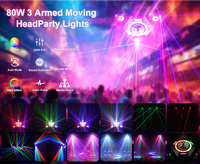 Mini Cabeza Móvil LED de 80W con 3 Brazos, RGBW DMX512, Clasificación IP33, Luz de Escenario Activada por Sonido para DJ, Fiestas, Bodas, Discotecas y Clubs