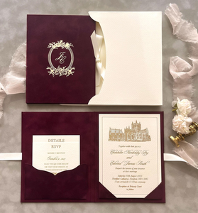 Folio de luxe en velours marron chocolat avec pochette, monogramme doré en relief, cartes d'<span class=keywords><strong>invitation</strong></span> de mariage en papier de coton, Saint-Valentin, <span class=keywords><strong>anniversaire</strong></span> - Product Image 4