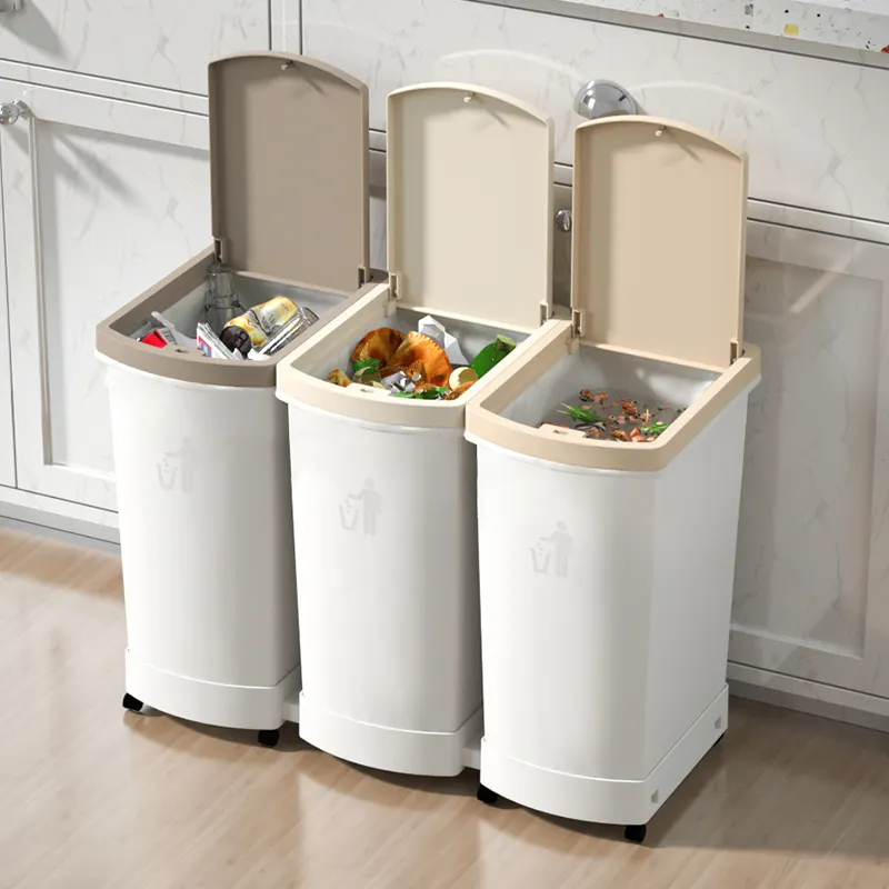 Three Color Rectengle Stocked Litter Cans PP Plastic Rubbish Waste Garbage Household Trash Bin Flip Lid Sorting Bin