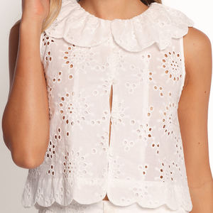 Summer elegant openwork lace trim round neck top and high-waisted shorts set high quality <b>100</b>% <b>rayon</b> shorts set - Product Image 6