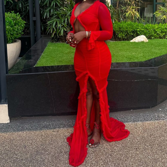 Chic Styles and Comfort in long red dress with split for Trendy Women Chic Styles and Comfort in long red dress with split for Trendy Women