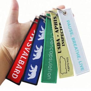Custom Jet <b>Keychain</b> Embroidered Logo Twill Fabric <b>Anime</b> Woven Label Custom Size Promotional Brand Key Tag Decoration Gifts - Product Image 6