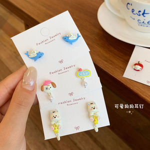 Ensemble de boucles d'oreilles mignonnes en forme de <span class=keywords><strong>chien</strong></span> West Highland pour femmes, avec aiguille en argent, jolies boucles d'oreilles pour étudiantes - Product Image 2