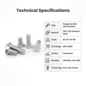 Baut Hexagon Kustom M3 M4 M5 M6 M8 M10 1/2 1/4" 1" DIN 933 Baja Tahan Karat Baut Kepala Hexagon Flens - Product Image 1