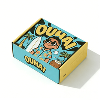 Boîte en carton ondulé bleu et jaune, imprimée avec des dessins de surf, personnalisée, boîte d'expédition personnalisée, solution d'emballage cadeau sur le thème de l'été