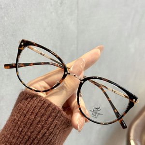 Monturas de gafas Qianai Cat Eye para mujer, montura completa, lentes con filtro de luz azul y remaches de puntos, P3 86093 - Product Image 5