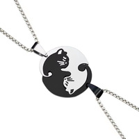 Délicat Collier En Acier Inoxydable Correspondant Couple Coeur Collier Simple Beau Chat Pendentif Collier pour Femmes Hommes