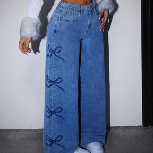 Viviblook Z327PT Jean décontracté pour femme, style Y2K, taille haute, coupe ample, en denim délavé, pour femmes - Product Image 2