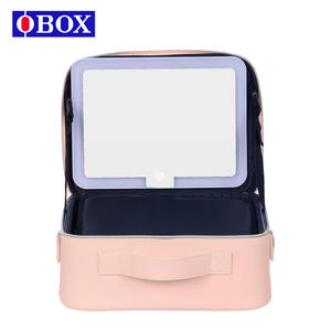 OBOX Trousse de maquillage carrée portable avec miroir, étanche, ultralégère, rose fleur de cerisier - Product Image 4