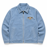 Veste en velours côtelé bleu clair pour homme, style streetwear, avec broderie de logo personnalisée, fermeture éclair sur le devant, coupe décontractée, printemps-automne