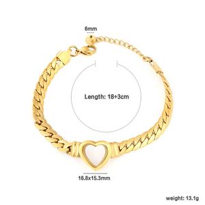 Pulsera de Cadena Cubana con Corazón Hueco de Acero Inoxidable Chapado en Oro de 18K para Mujer, Joyería al por Mayor, Pulseras de Moda con Dijes - Product Image 2