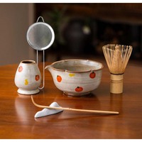 Ensemble de bols à matcha kaki peints à la main en céramique artisanale pour les cérémonies de thé japonaises authentiques