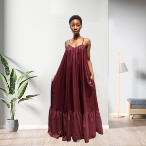 Robe longue à volants et bretelles en couleur unie, taille plus, mode féminine - Product Image 3