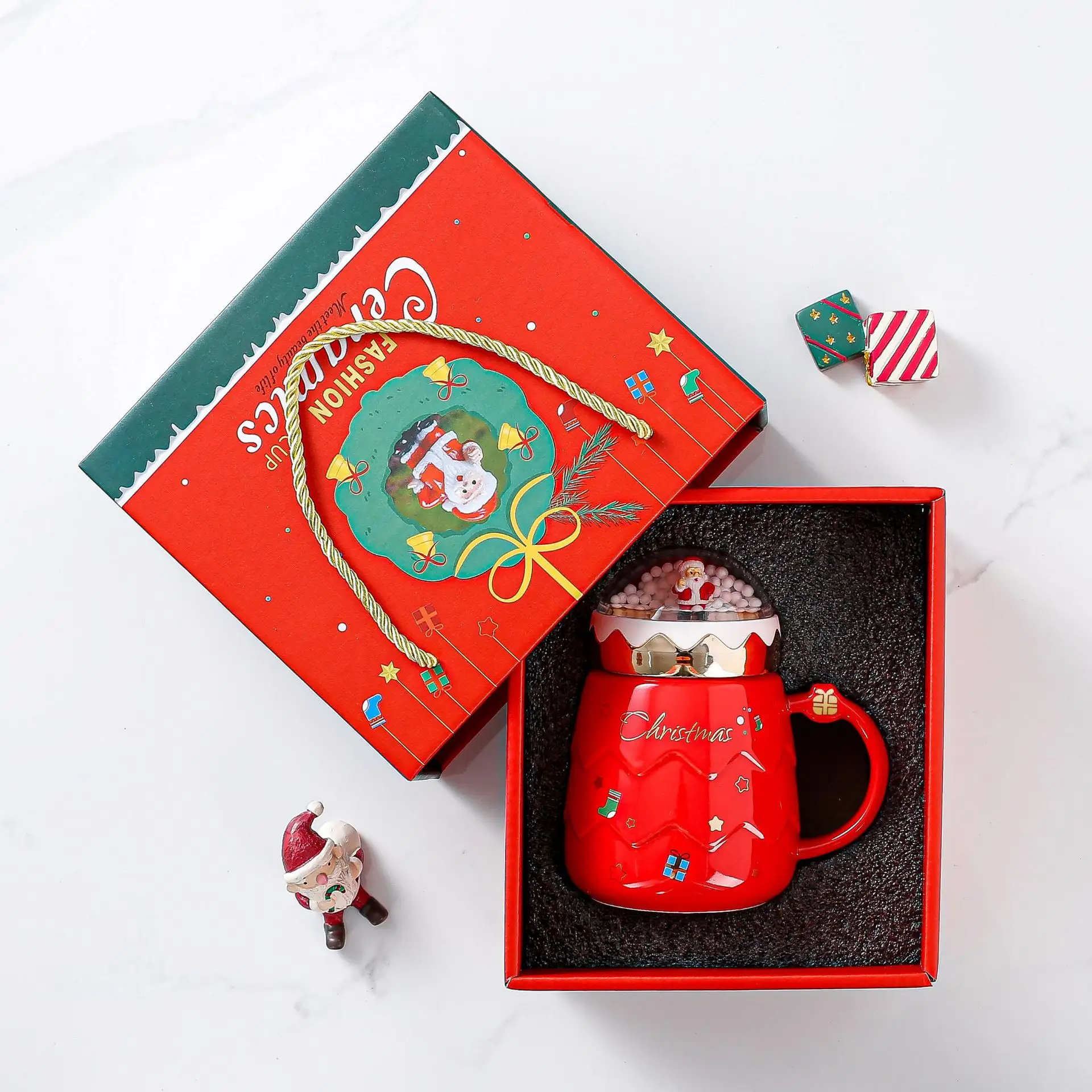 500ml Cute Kawaii Red Green Pink Blue Christmas Mug Gift With Lid for Coffee, Tea and Milk