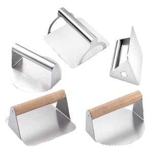 Antiadherente <span class=keywords><strong>de</strong></span> acero inoxidable, forma redonda y cuadrada, hierro, hamburguesa, tocino, prensa <span class=keywords><strong>de</strong></span> carne, Kit <span class=keywords><strong>de</strong></span> trituradora, trituradora <span class=keywords><strong>de</strong></span> <span class=keywords><strong>hamburguesas</strong></span> con mango <span class=keywords><strong>de</strong></span> madera - Product Image 5