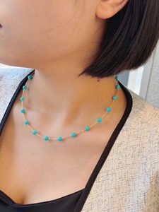 Xinfly 18K Yellow Gold AU750 Blue Turquoise Necklace <b>Bracelet</b> <b>Set</b> Jewelry - Product Image 4
