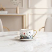 Ensemble de tasses à café et à thé en céramique plaquées or de luxe, collection de cadeaux pour le thé de l'après-midi des fêtes