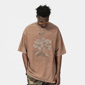 Commande en gros de t-shirts en coton pour hommes, manches courtes personnalisées, tissu tricoté lavé, fournisseur OEM - Product Image 1