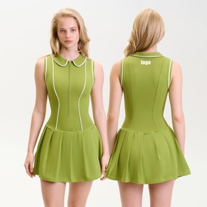 Custom Women's <b>Athletic</b> Tennis Dress Breathable Activewear Ribbed Golf Apparel OEM Logo Waist Pleated Pickleball Dress Skorts - Product Image 2