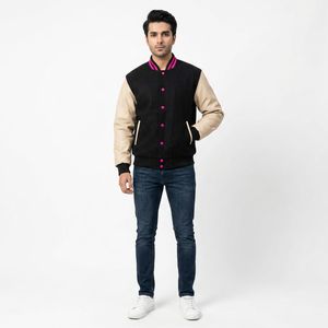 เสื้อแจ็คเก็ตบอมเบอร์วาร์ซิตี้ผ้าฝ้าย 100% สีดำเหลืองลาย FINER THREADS สำหรับผู้ชาย แฟชั่นเบสบอล ชุดยูนิฟอร์มวิทยาลัย สตรีทแวร์ ฤดูหนาว - Product Image 1