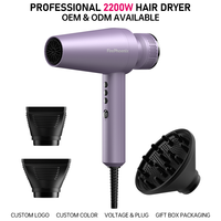 Sèche-cheveux professionnel de salon FirePhoenix M2 OEM avec moteur sans balais 2200W, débit d'air de 21 m/s, ionique anti-frisottis, 12 modes, diffuseur, prise EU