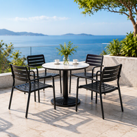 Ensemble de table à manger ronde d'extérieur en alliage d'aluminium, 4 fauteuils modernes noirs pour patio, jardin, café, balcon