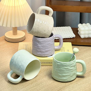 Mug en céramique à motif pierre avec couvercle et poignée boule, design minimaliste pour café, thé, eau, usage bureau, maison, cadeau - Product Image 2