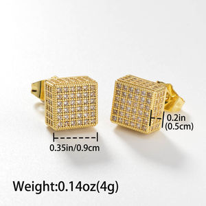 Pendientes de Circonita con Incrustaciones de Diamantes de Imitación en Forma de Cubo, Hipoalergénicos, Chapados en Oro de 18K, para Mujer, Venta al por Mayor - Product Image 6