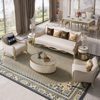 Ensemble de canapés sculptés en bois massif en cuir véritable de style américain, luxe léger, minimaliste, style européen, or champagne, pour salons