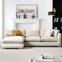 Canapé Modulaire d'Angle en L Moderne pour Salon, Ensemble de Meubles en Tissu Lin Plume Crème Beige