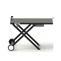 Chariot de barbecue pliable portable en acier noir avec roues, table de cuisson extérieure pour camping