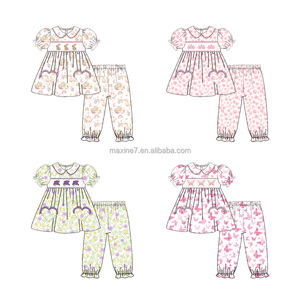 Abbigliamento Smock per Bambini, Boutique di Abiti Ricamati per Bambine con Vestito e Pantaloni, Pigiami in Cotone Personalizzati per Bambini - Product Image 2