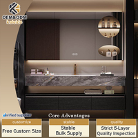 Meuble-lavabo mural ou autoportant pour salle de bain d'hôtel, avec miroir Kaleido OEM 2026 et éclairage, double vasque flottante
