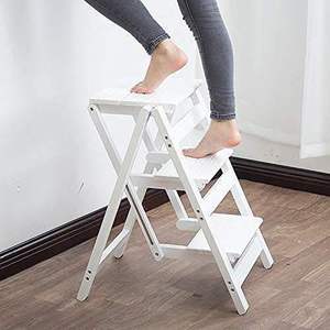 Tabouret de bar pliant en bois massif à 3 marches, style nordique, chaise de comptoir de cuisine durable, portable, antidérapant, design moderne - Product Image 2