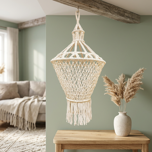 Handmade <b>Macrame</b> Lamp <b>Shade</b> Boho Hanging Pendant <b>Light</b> Cover Woven Fabric Chandelier Cover for Indoor Home Decor - Product Image 3