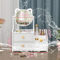 Boîte à Bijoux en Aluminium avec Miroir Cosmétique en Plastique, Tiroir Rectangulaire pour Masque Facial, Rouge à Lèvres, Soins de la Peau – Rangement de Bureau pour Masques