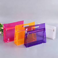 Pochette de maquillage transparente en PVC imperméable avec logo personnalisé, étui portable pour crayons et cosmétiques, couleur transparente, avec fermeture éclair