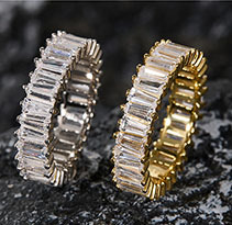 <b>Emerald</b> Cut Moissanite Eternity <b>Band</b> <b>Ring</b> 18K Gold Plated Channel Setting Women's Luxury Geometric Wedding <b>Ring</b> - Product Image 4