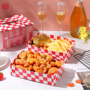 Cajas de Papel a Cuadros Rojos Impresas Personalizadas al por Mayor, Bandejas Desechables para Comida para Llevar, para Hamburguesas y Papas Fritas - Product Image 5