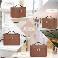 Élégante trousse de toilette en cuir PU, boîte de rangement de maquillage portable pour voyage avec poignée, grande capacité, sac de toilette imperméable