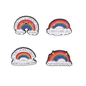 Wish New Personality Cute Rainbow Series Broche gravée en métal Creative Cartoon Humorous Satirical English Citations - Product Image 1