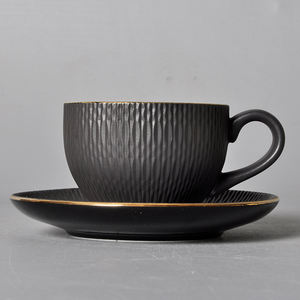 Service à espresso en céramique noire classique moderne <span class=keywords><strong>PITO</strong></span> avec bord doré pour café, restauration et usage en <span class=keywords><strong>restaurant</strong></span> - Product Image 4