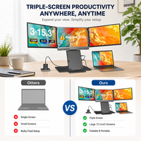 Écran d'extension triple pour ordinateur portable, 15,3 pouces IPS FHD USB-C, pour programmation en paire et affichage collaboratif, OEM d'usine, marque blanche, approvisionnement en gros