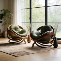 Chaise de loisir circulaire en bois massif au design moderne, coussin en cuir, base croisée, couleur de tissu personnalisable, chaise individuelle pour salon