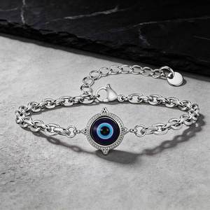 Pulsera <span class=keywords><strong>de</strong></span> Acero Inoxidable 316L con <span class=keywords><strong>Ojo</strong></span> Azul, Unisex, Medallón Nazar, Amuleto <span class=keywords><strong>de</strong></span> Protección, Cadena <span class=keywords><strong>de</strong></span> Eslabones, Joyería Espiritual Impermeable - Product Image 5